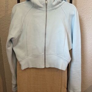 Women's Light Blue Cropped Scuba Hoodie Jacket